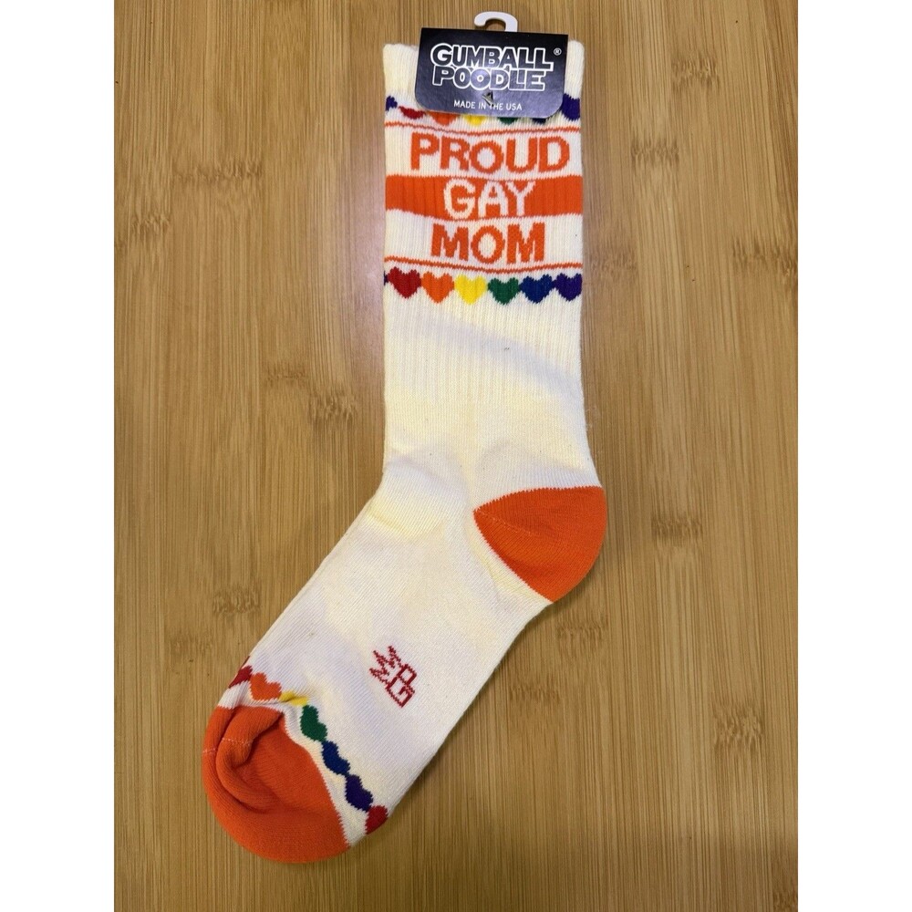 PROUD GAY MOM Socks by Gumball Poodle Ribbed Gym Crew Socks Novelty Gifts USA